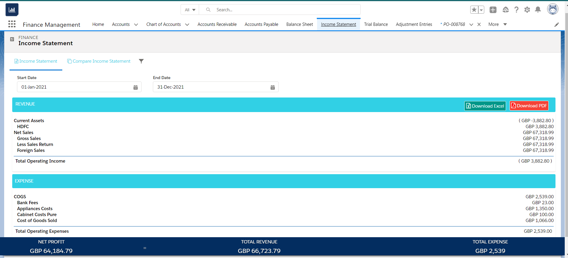 Income Statement – Support Axolt