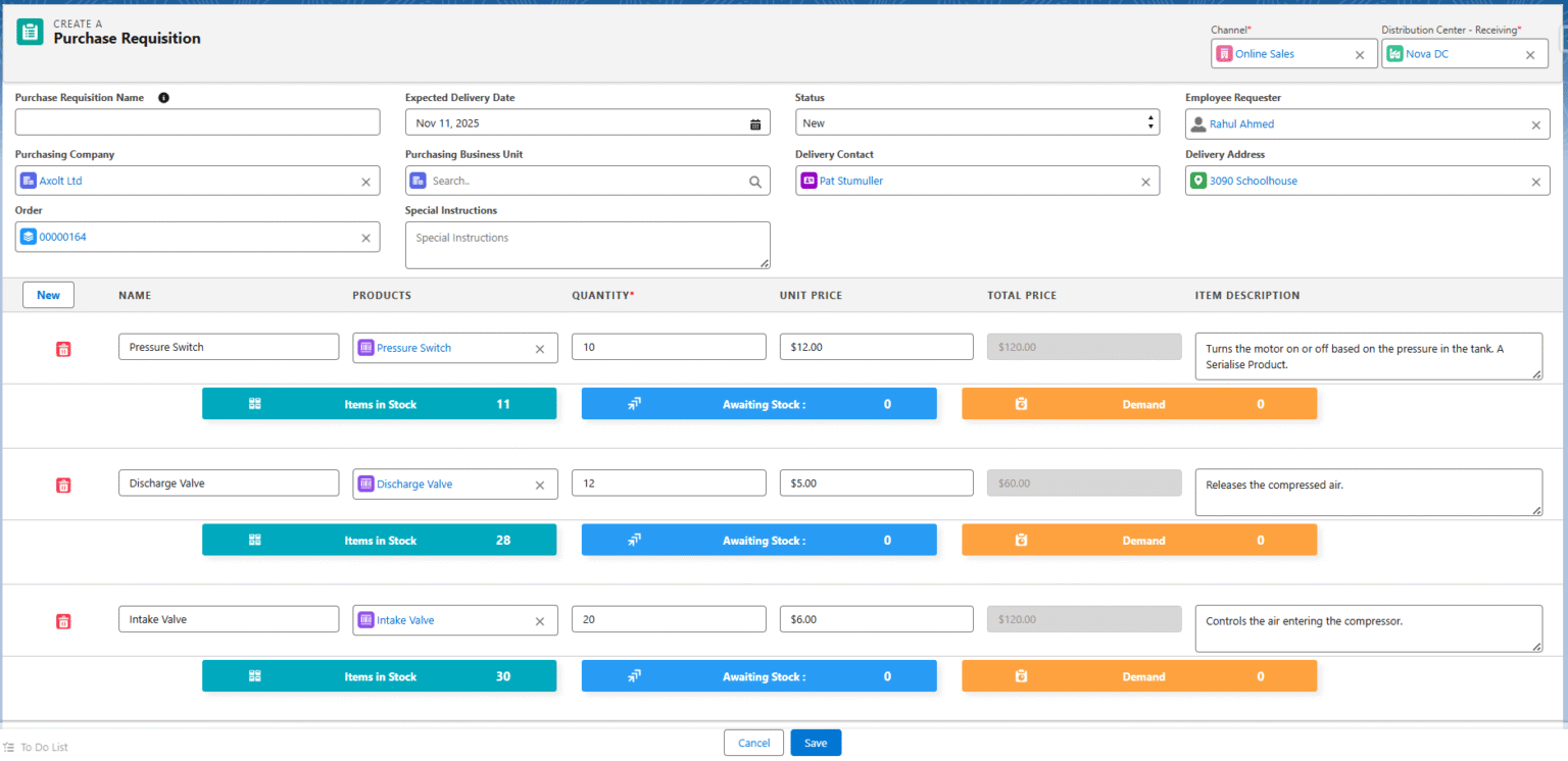 Purchase Requisition – Support Axolt