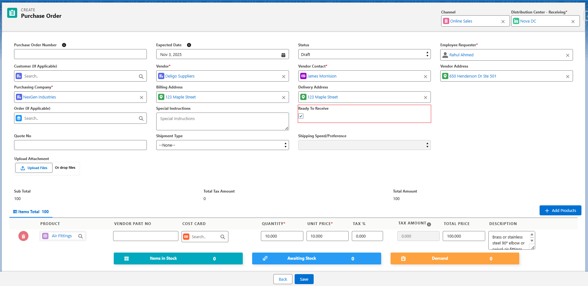 Create Inbound Logistics for PO, TO, and RMA. – Support Axolt